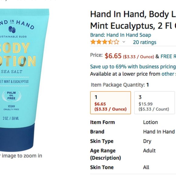 NWT Hand In Hand Body Lotion Mini Sea Salt Sweet Mint Eucalyptus, 2 Fl Oz - Picture 9 of 10